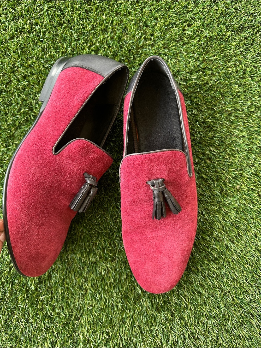 Men's Suede Tassel Loafers in Burgundy